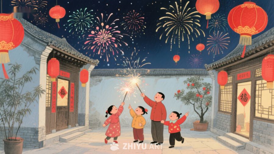 春节夜景：家人共庆烟花璀璨 137