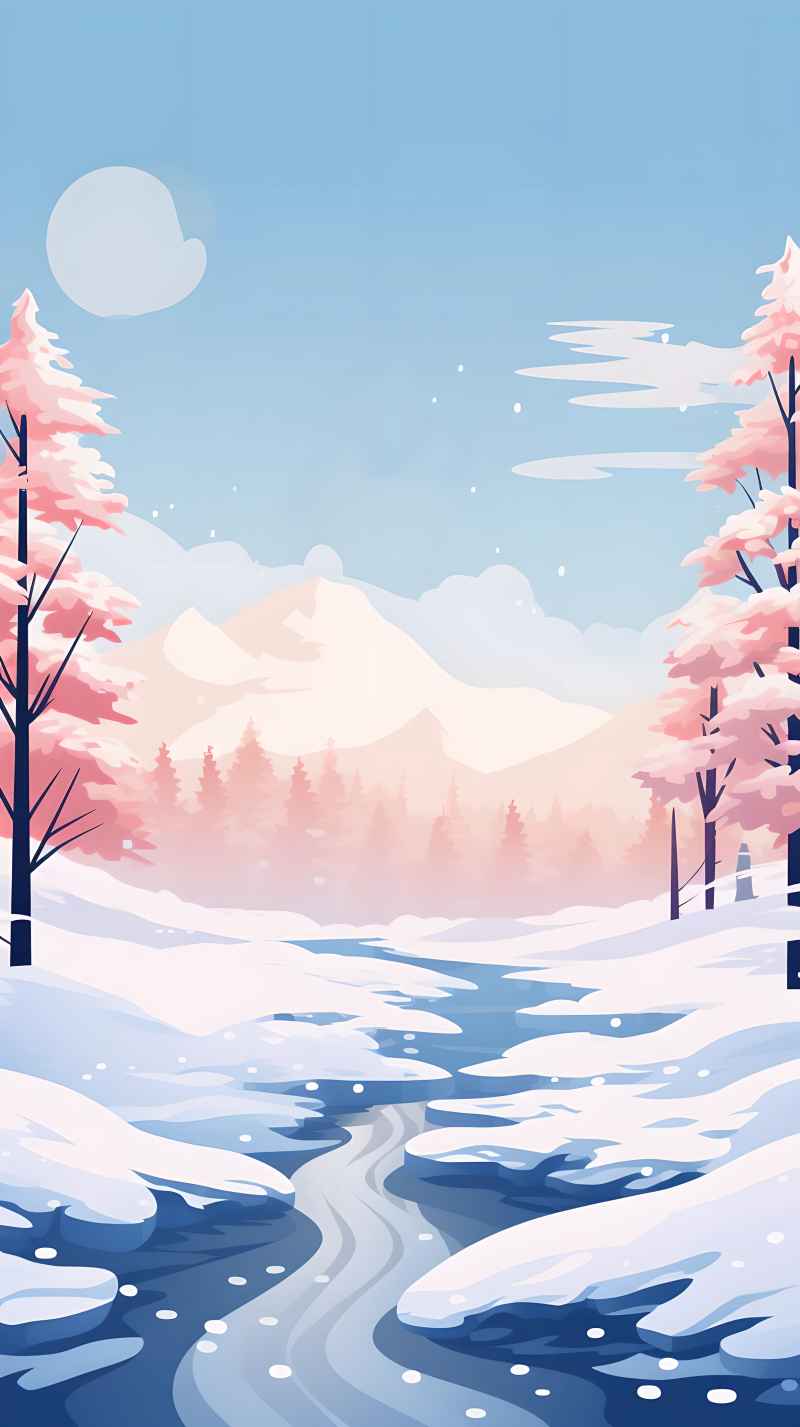冬季唯美雪景创业插画 19