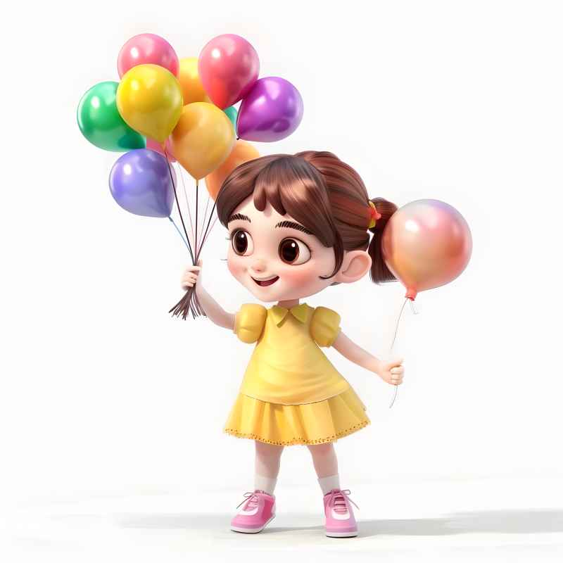 一个可爱的女孩的3D角色拿着气球 4
