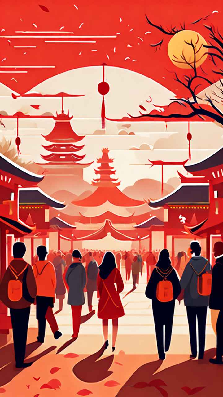 春节逛庙会插画背景 7