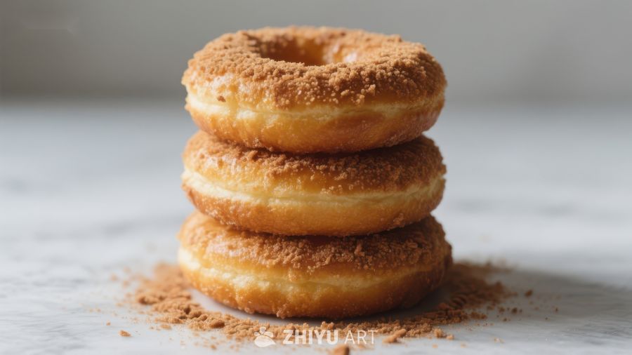 三只糖粉甜甜圈叠放