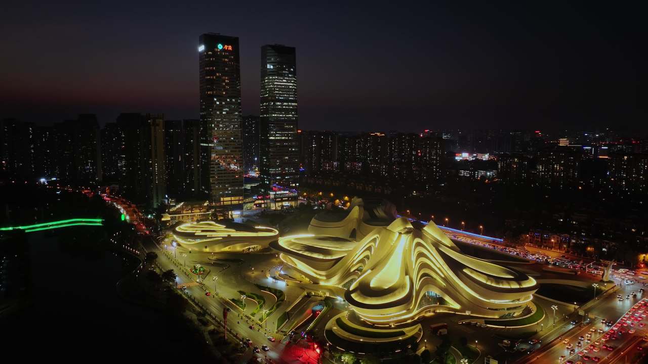 湖南长沙梅溪湖城市夜景风光航拍 5