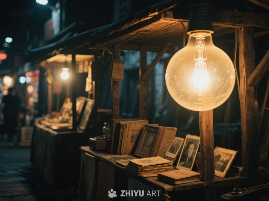 夜市书摊，暖灯映衬旧时光 841