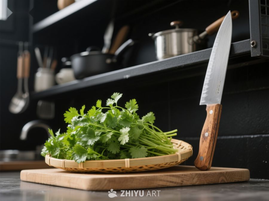 厨房案板上的香菜与刀具 32