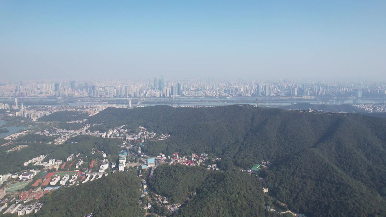 湖南长沙岳麓山城市风光航拍