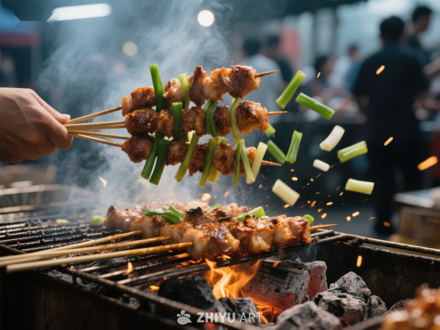 街头烧烤：美味串烧在炭火上翻滚 253