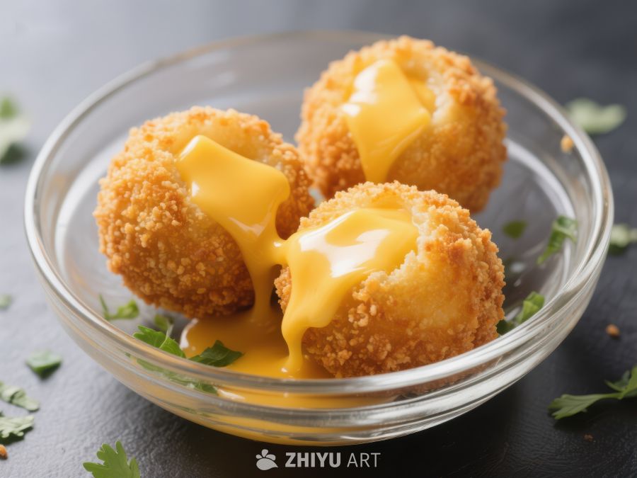 金黄酥脆的芝士球配浓郁酱汁