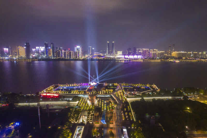 航拍 浙江 杭州 城市 夜景