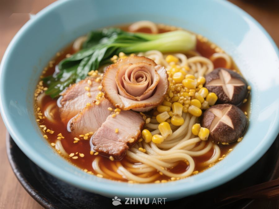 精美拉面碗，配以玫瑰肉片和蔬菜 73