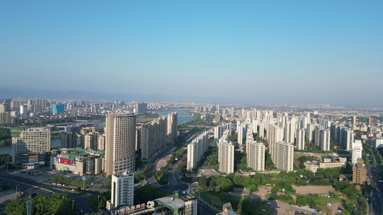  航拍金华江北商圈金华建设