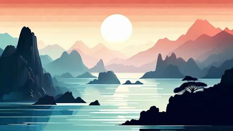 雾气缭绕大海山水画简约风格 35