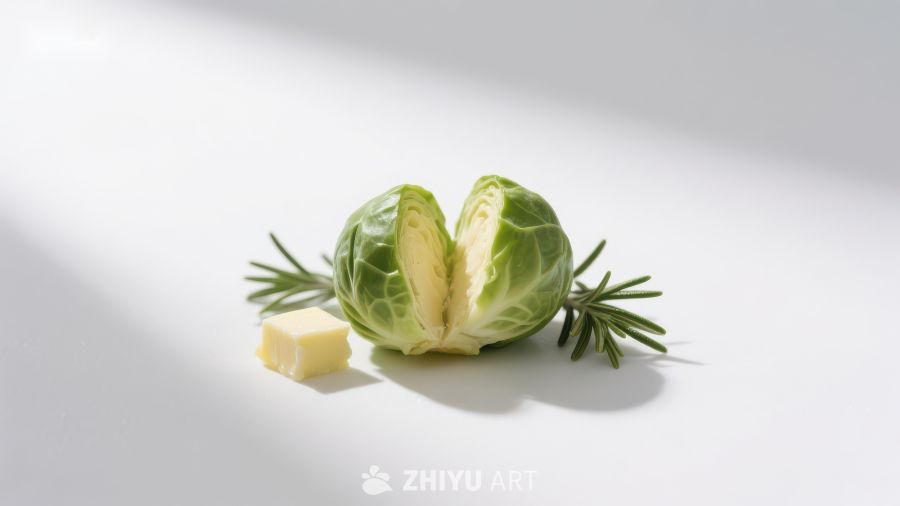 切开的抱子甘蓝配黄油和迷迭香