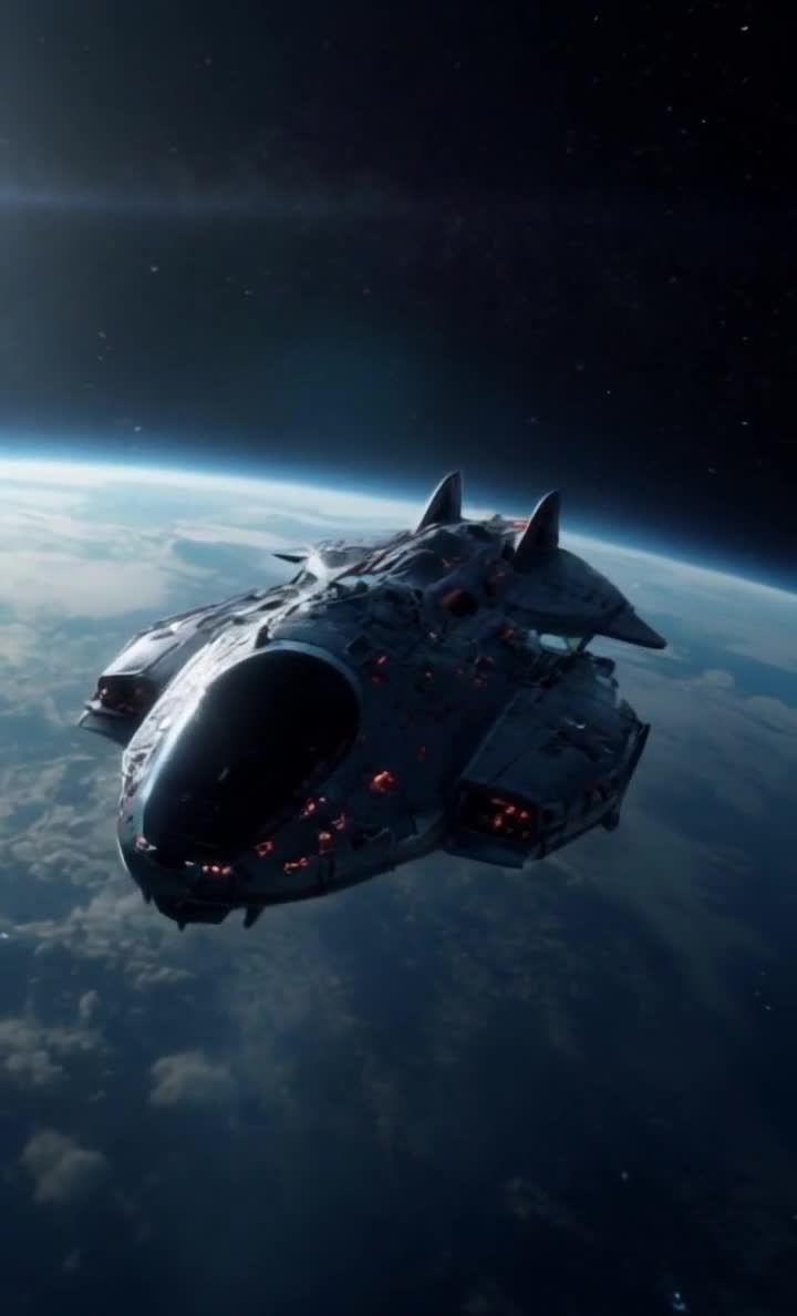 地球上空的尖刺飞船及星际光源