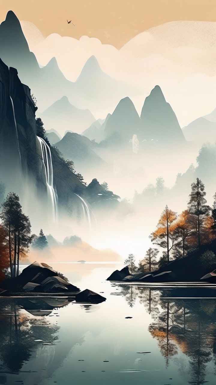 国潮山水插画风景图 13