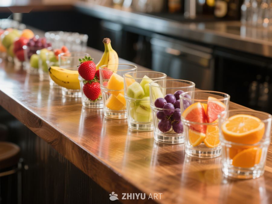吧台上的新鲜水果与果汁杯 10