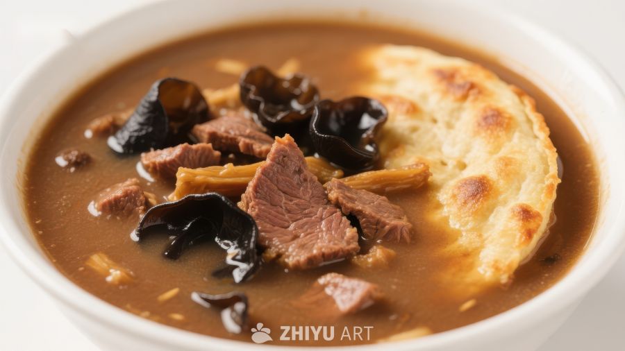 牛肉炖蘑菇配酥皮面包