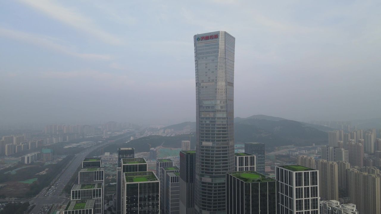 航拍山东济南汉峪金融商务中心
