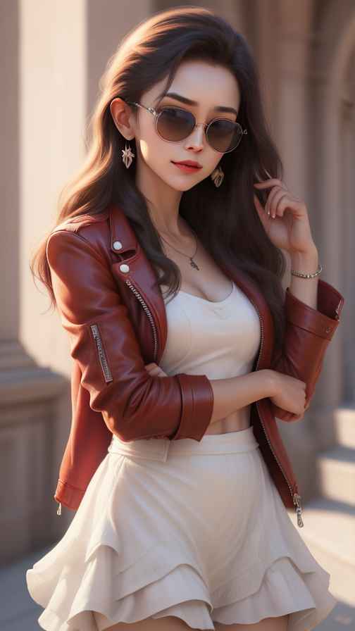 红色皮衣美女
