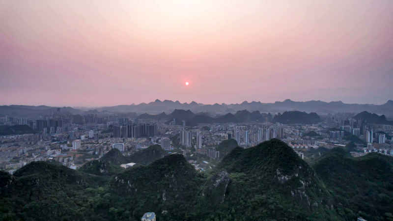 广西柳州城市清晨航拍