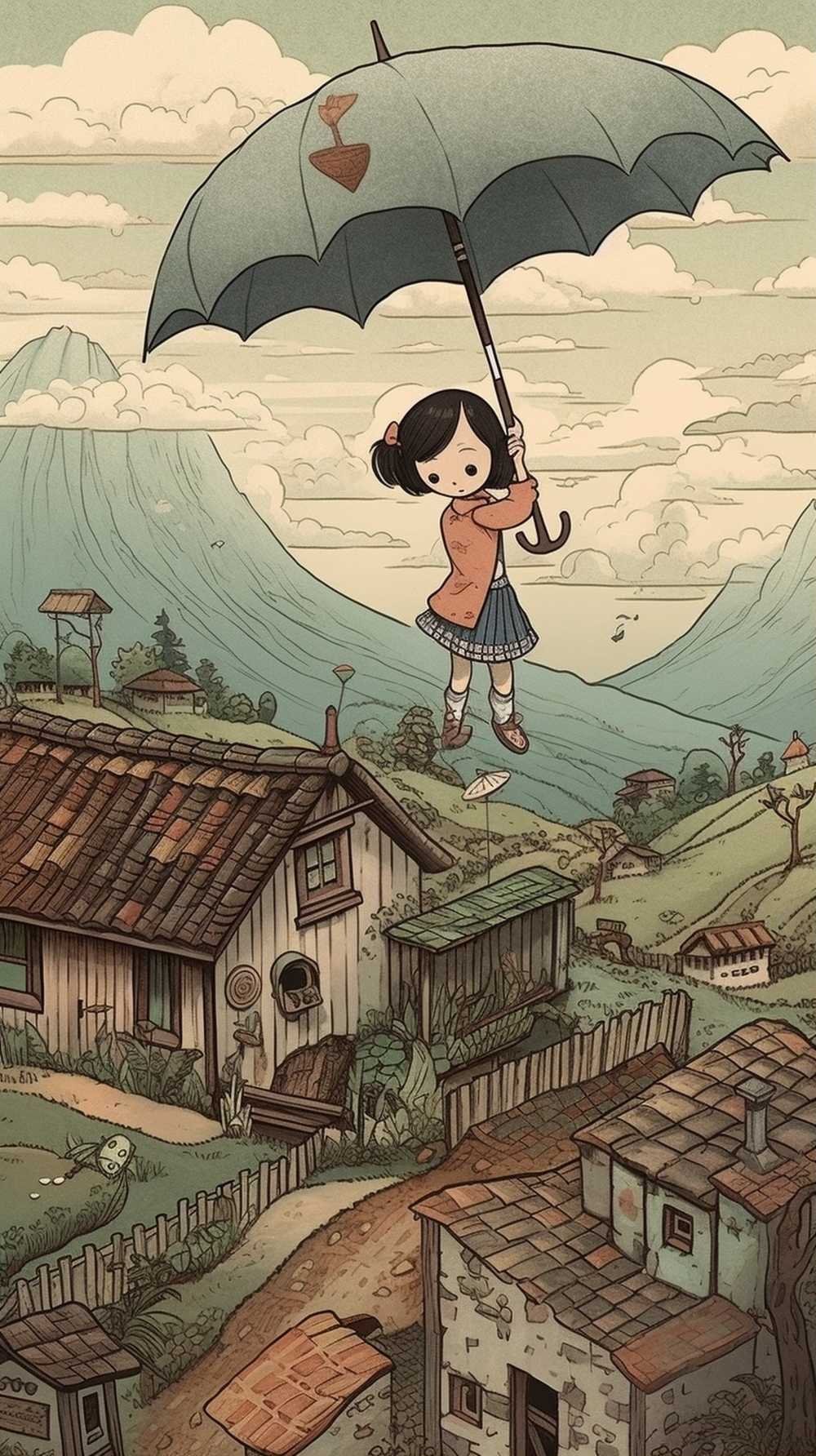 拿着伞的动画片女孩