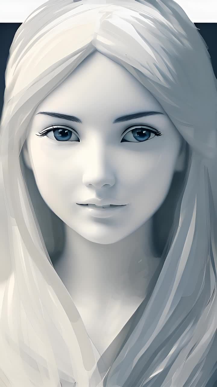 一个有着蓝色眼睛，白色头发的女性角色。她微微张着嘴