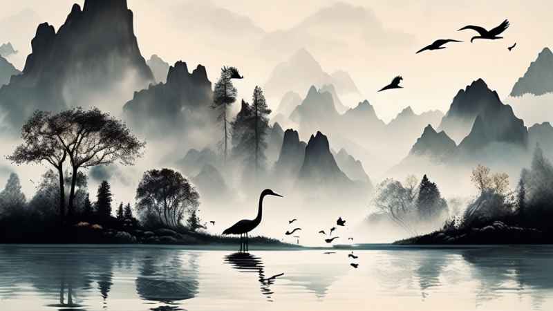 国风鹤山水风景插画 47