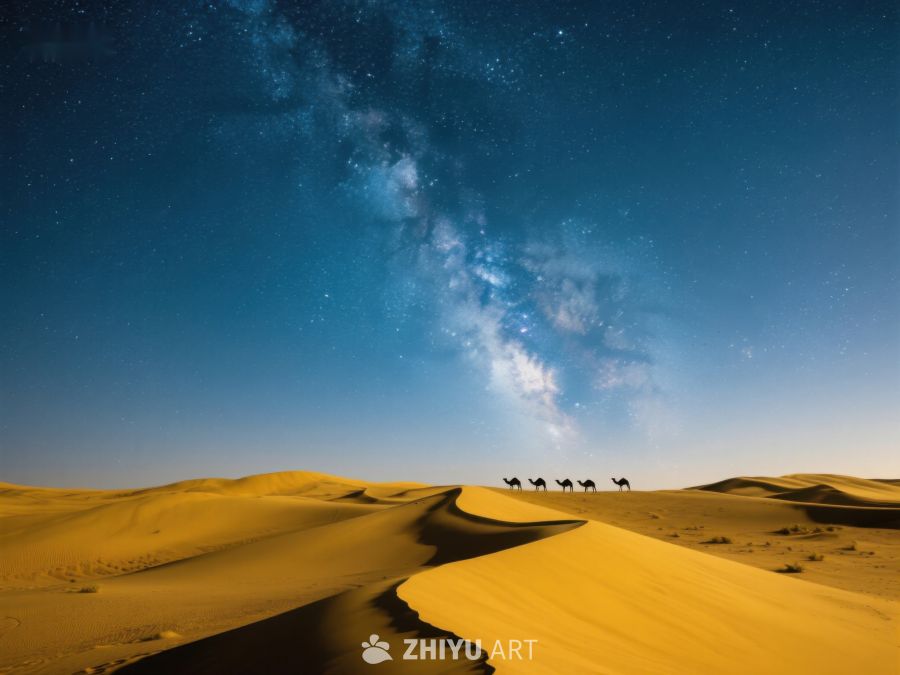 沙漠夜景：星空下的骆驼队 88