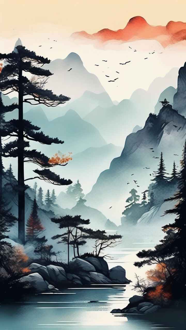 国风山水画背景插画 11