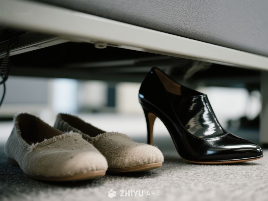两双鞋子置于办公桌下 252