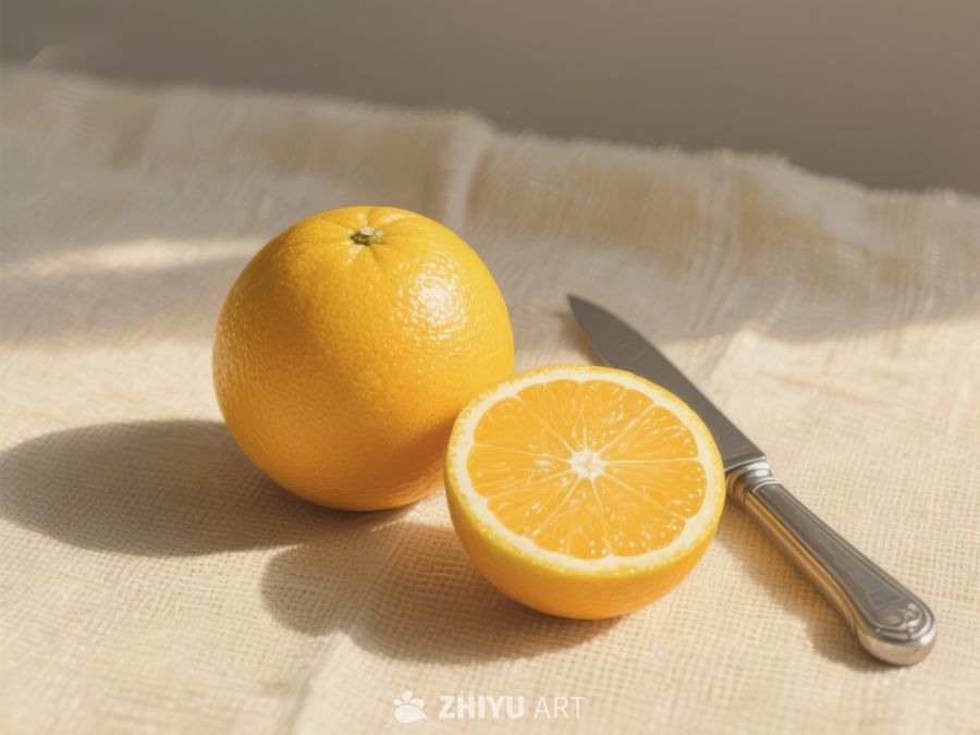 新鲜橙子与刀具静物图 562