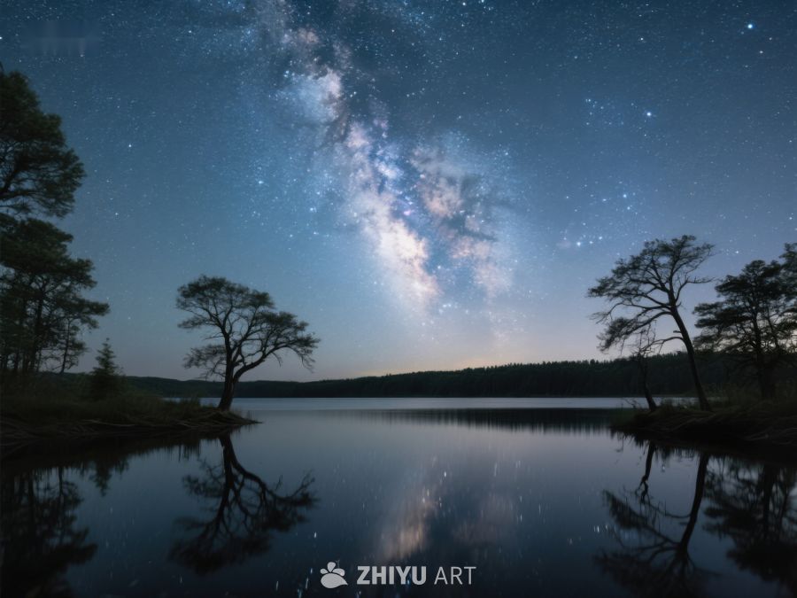 银河映照湖面，夜空下的宁静美景 485