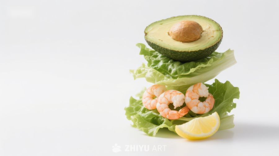 虾仁牛油果生菜塔