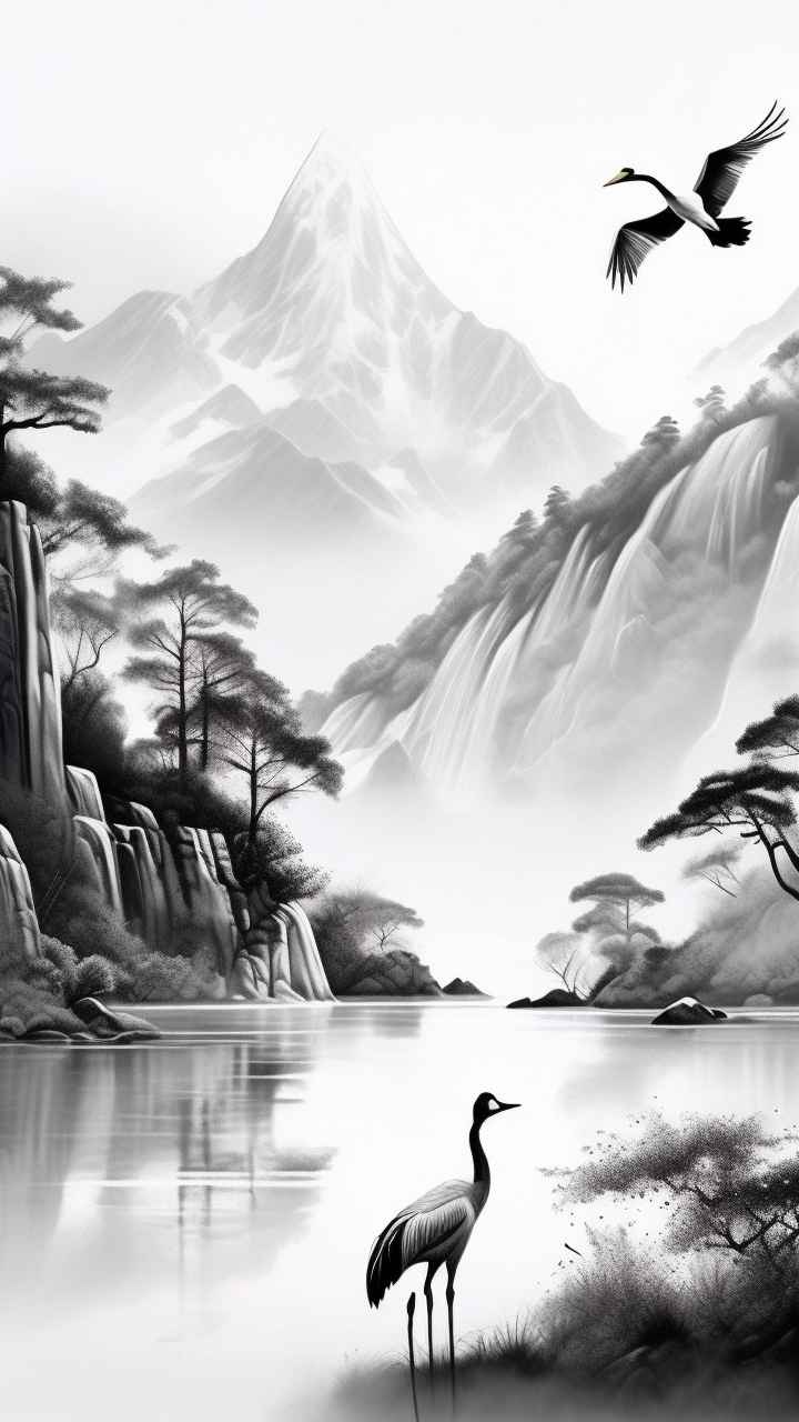 国风鹤山水风景插画 61