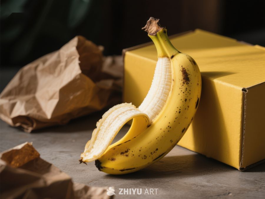 剥开的香蕉与黄色纸箱 18