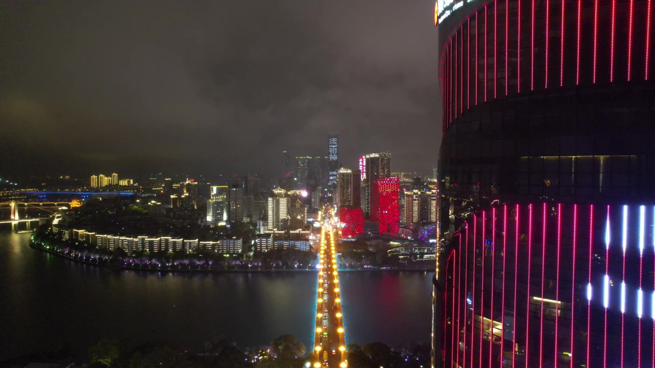 广西柳州市中心夜景灯光航拍