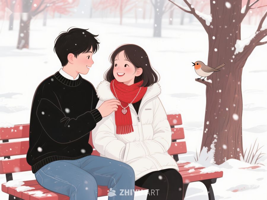 冬日雪景中的一对情侣 98
