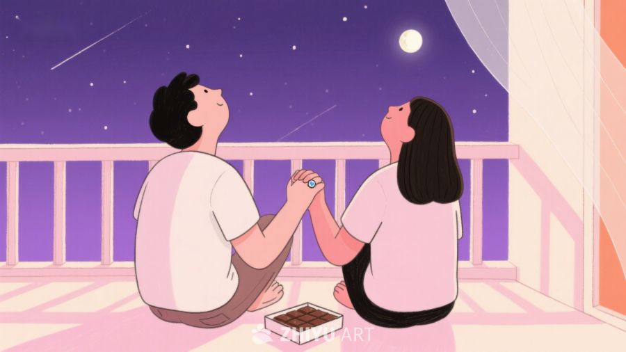 夜空下情侣手牵手望星星 591