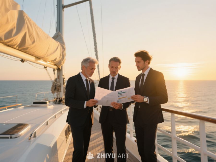 商务人士在游艇上讨论文件 349