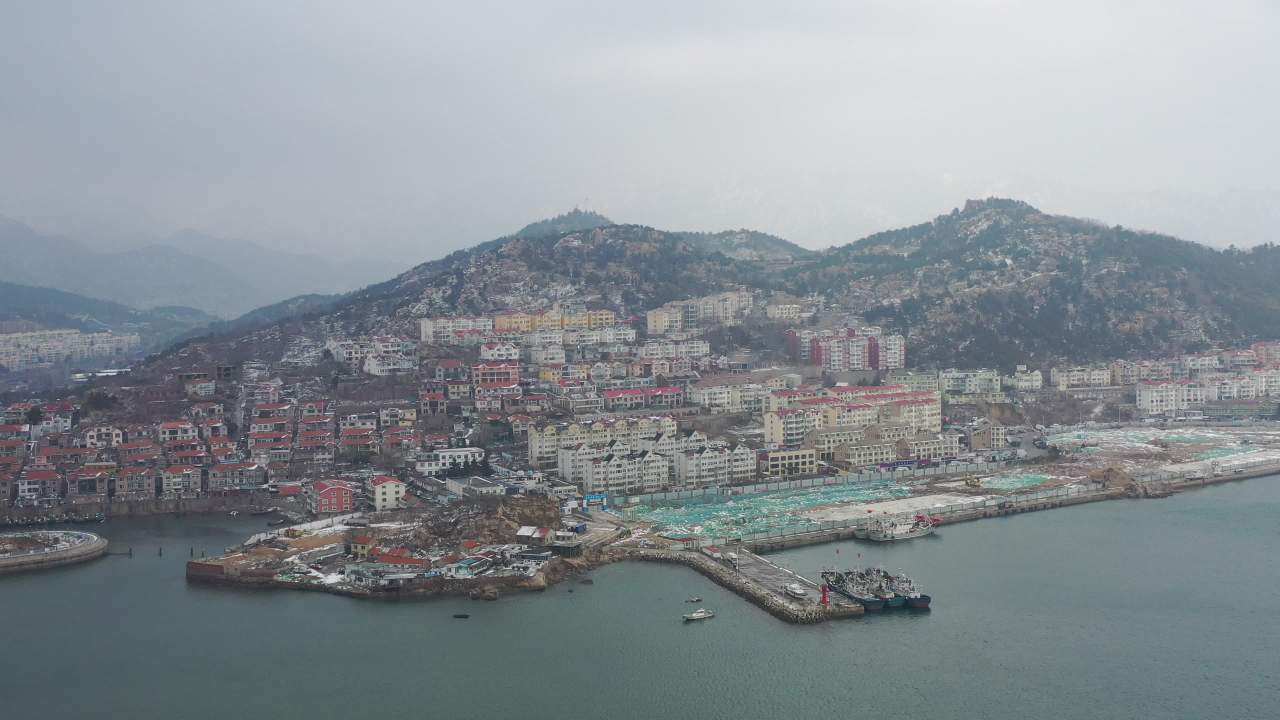 青岛沙子口海边雪景航拍 8