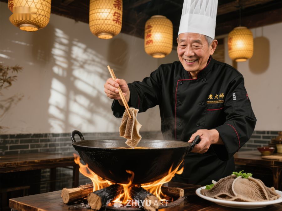厨师烹饪，火焰锅中翻炒食材 50