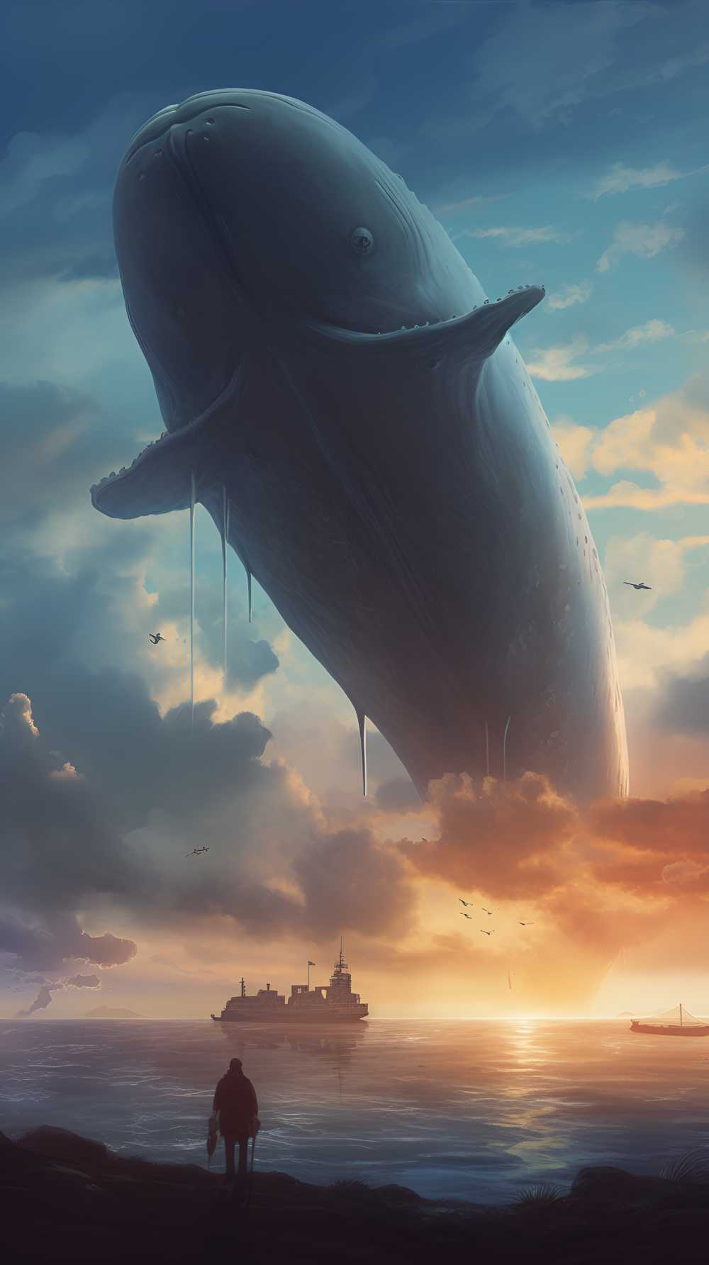 空中蓝鲸飞舞唯美