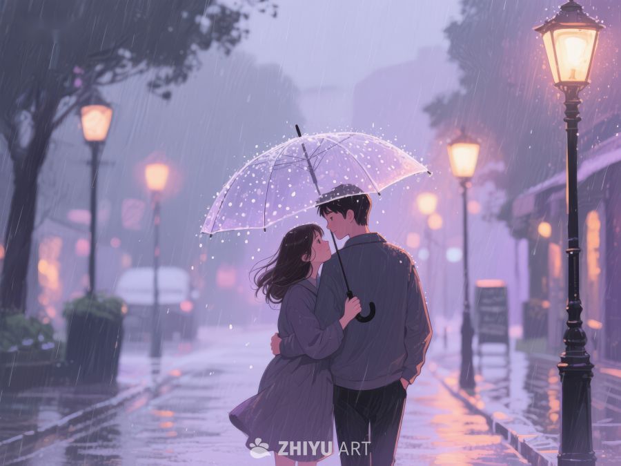 雨中情侣共撑伞 1085