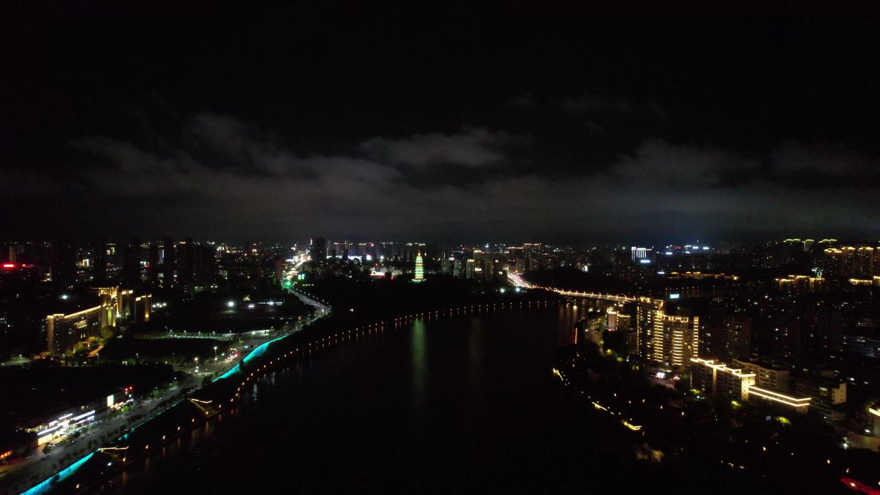 江西赣州章水两岸夜景灯光航拍