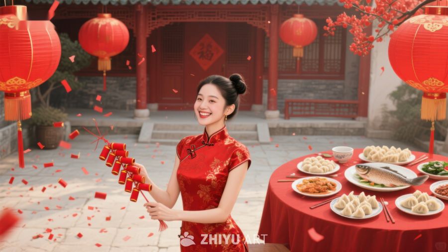 女子身着旗袍庆祝传统节日 706