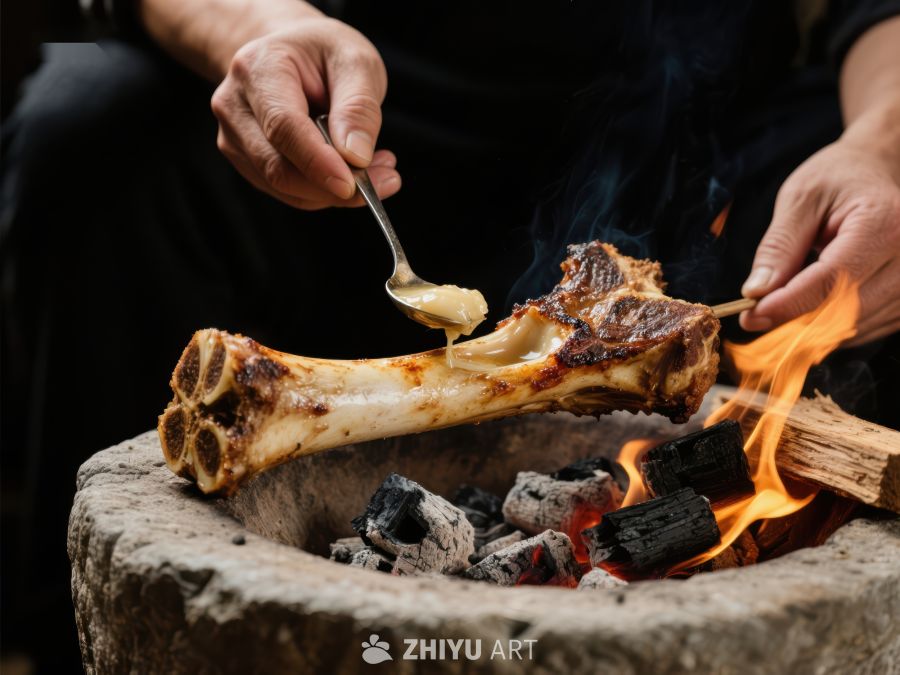 火焰炙烤骨髓，勺舀美味瞬间