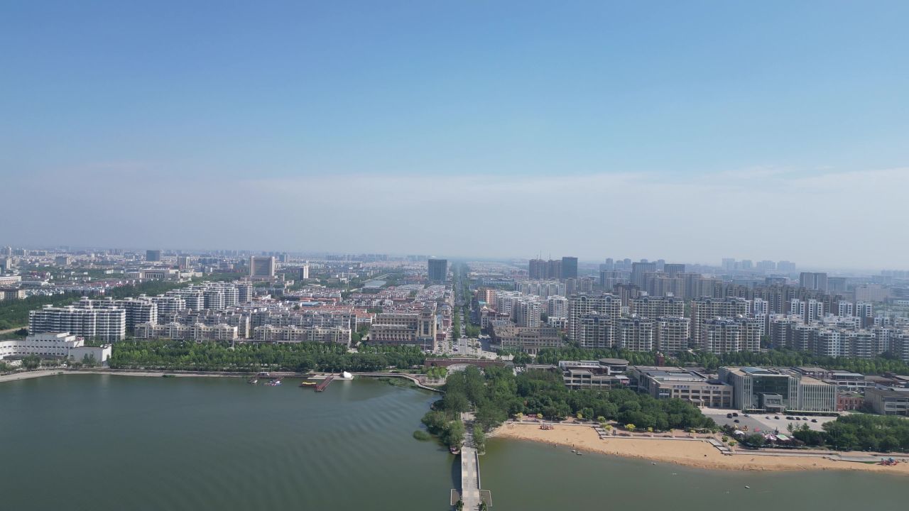 航拍山东东营城市建设东营风光