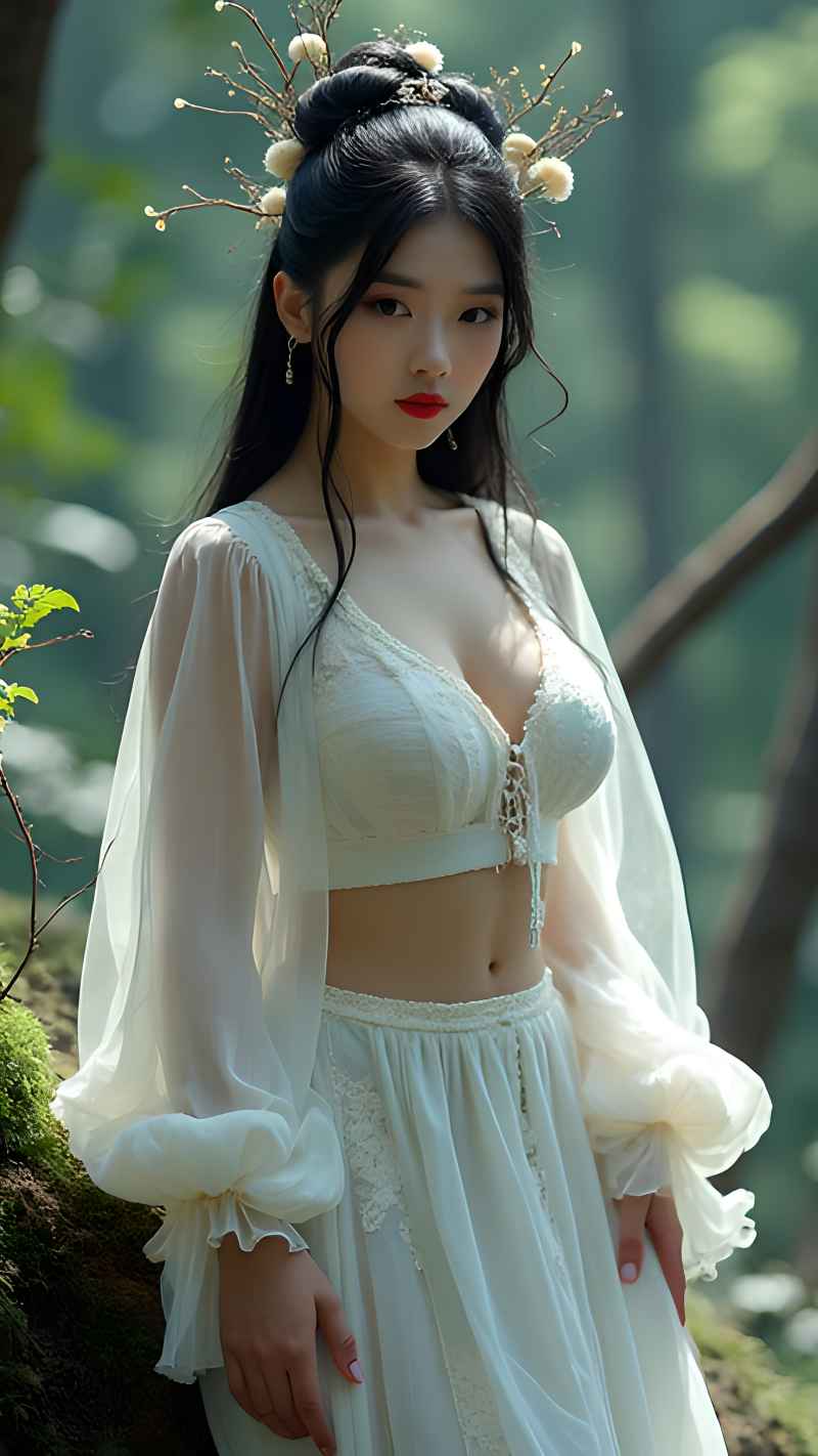 森林户外白色系列性感美女造型 21