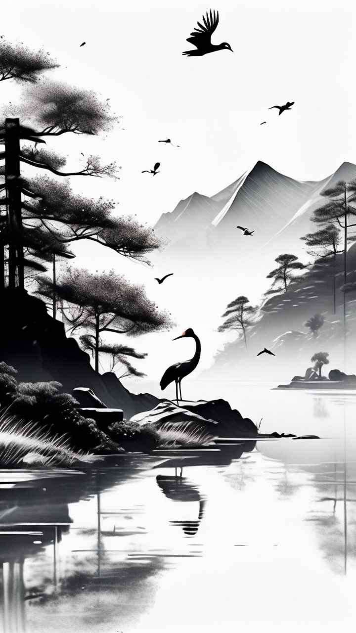 国风山水鹤插画背景 101