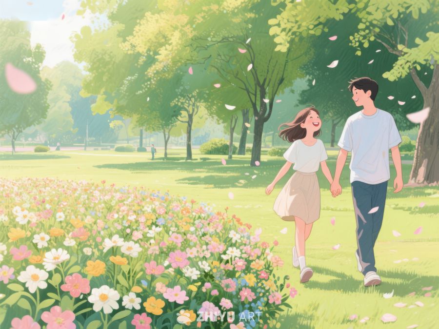 春日公园漫步的年轻情侣 55