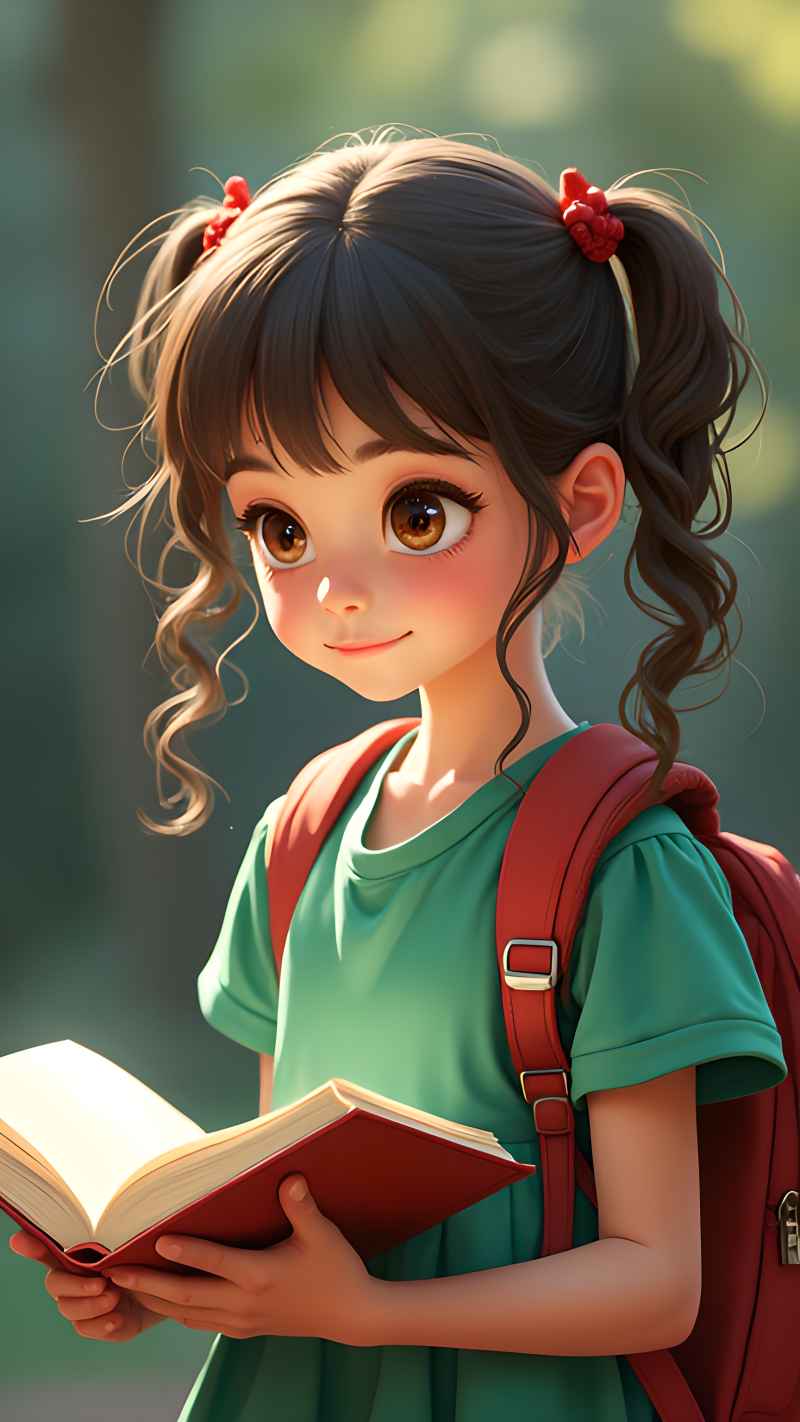 一个女孩正在读书看书卡通女孩 4